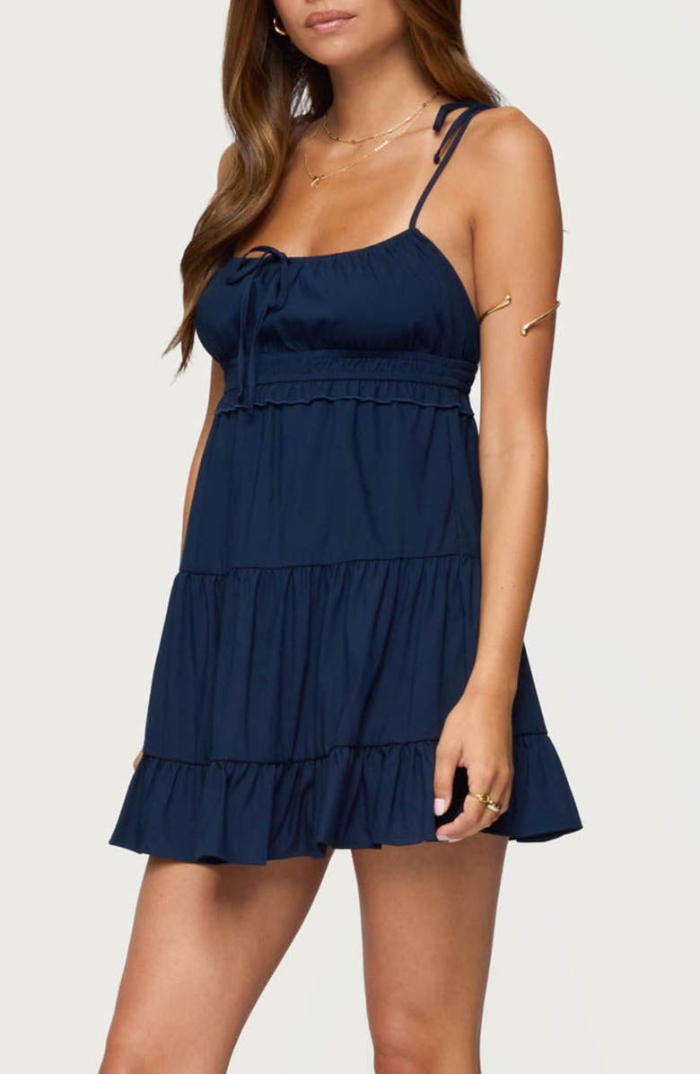 EDIKTED Sontana Tiered Tie Strap Minidress, Alternate, color, Navy