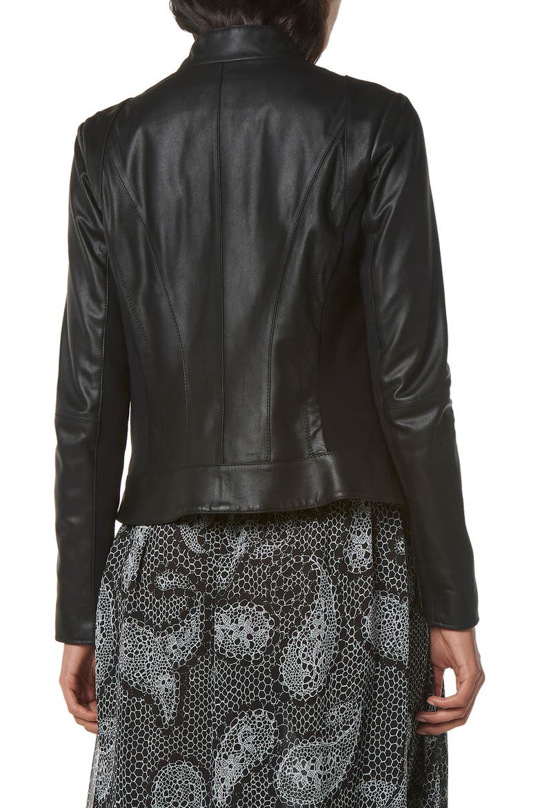 Asymmetric Leather Moto Jacket, Alternate, color, BLACK