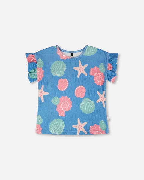 Crinkle Jersey Flutter Sleeves Shell T-Shirt (Toddler, Little Kid & Big Kid)