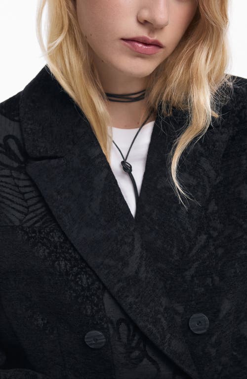 Desigual Embroidered Double Breasted Coat In Black