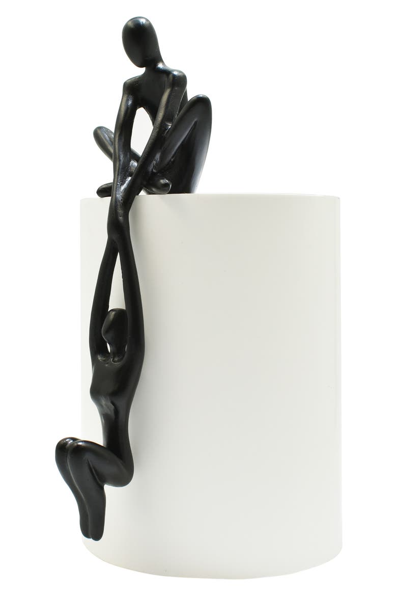 Man Lifting Women onto Ledge Sculpture, Alternate, color, BLACK