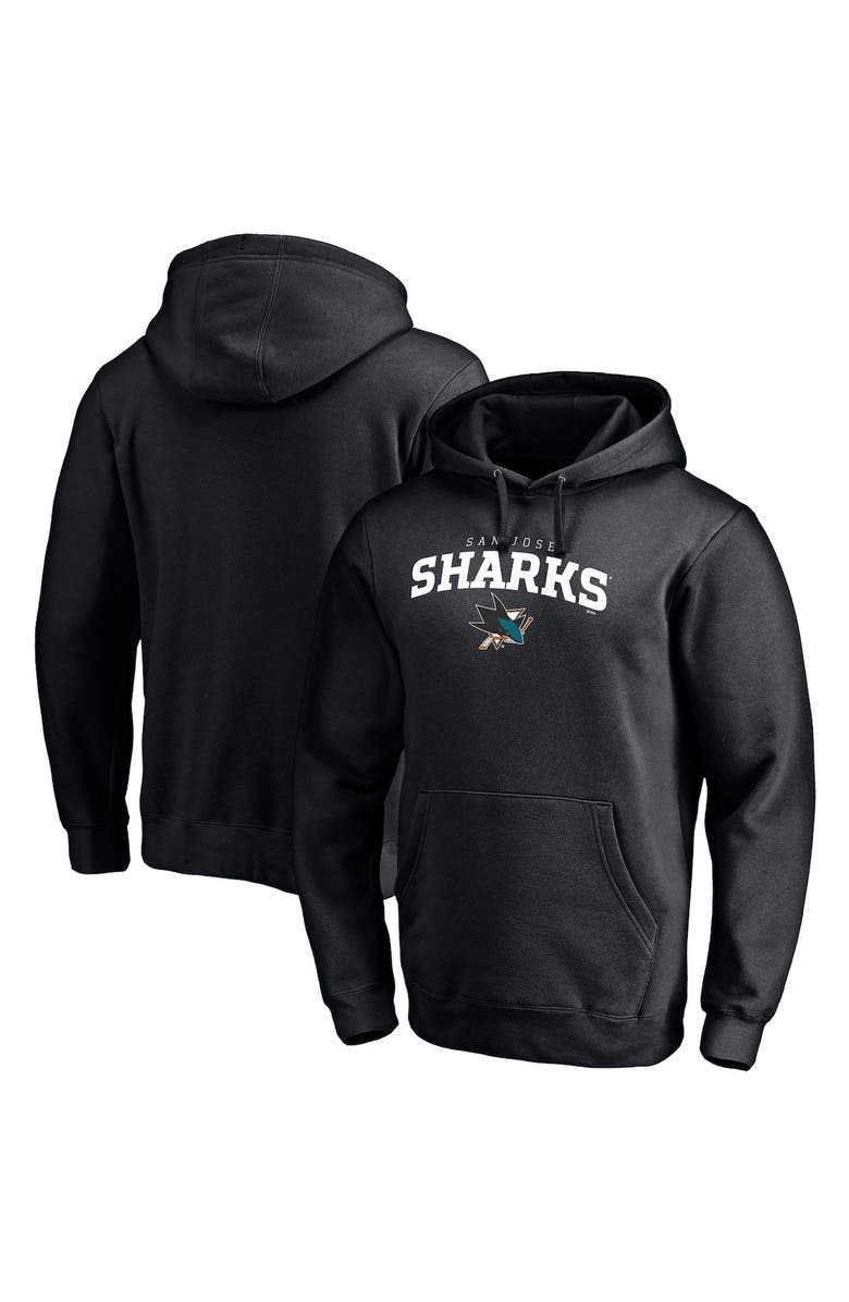 FANATICS Men's Fanatics Branded Black San Jose Sharks Team Lockup Fitted Pullover Hoodie, Main, color,