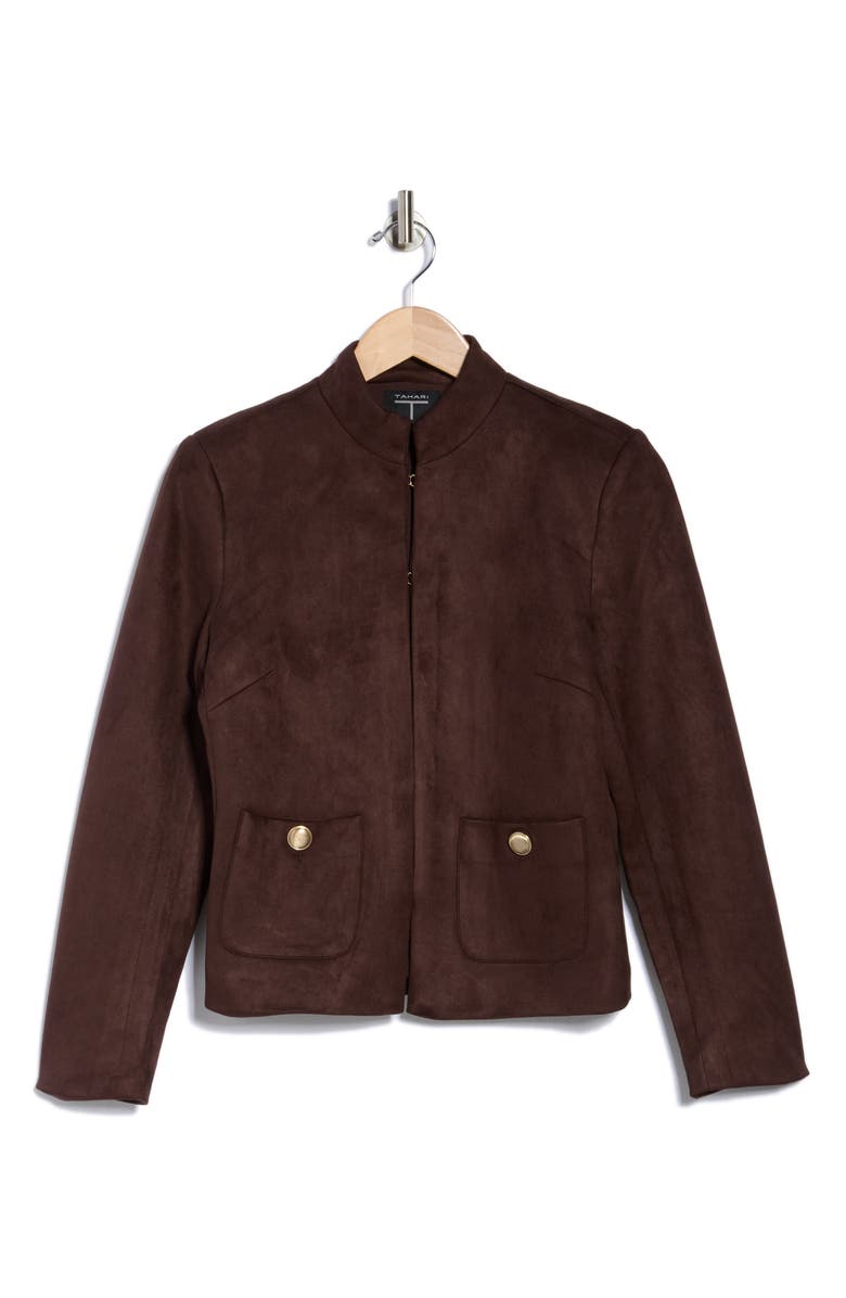 T Tahari Faux Suede Jacket, Alternate, color, Dark Chocolate