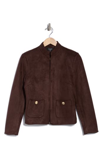 T Tahari Faux Suede Jacket In Brown