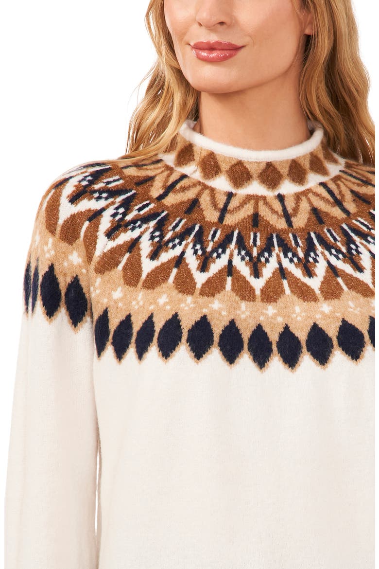 Fair Isle Funnel Neck Sweater, Alternate, color, ANTIQ WHITE