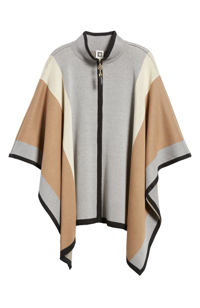 Anne Klein Vertical Stripe Zip Front Poncho, Alternate, color, 