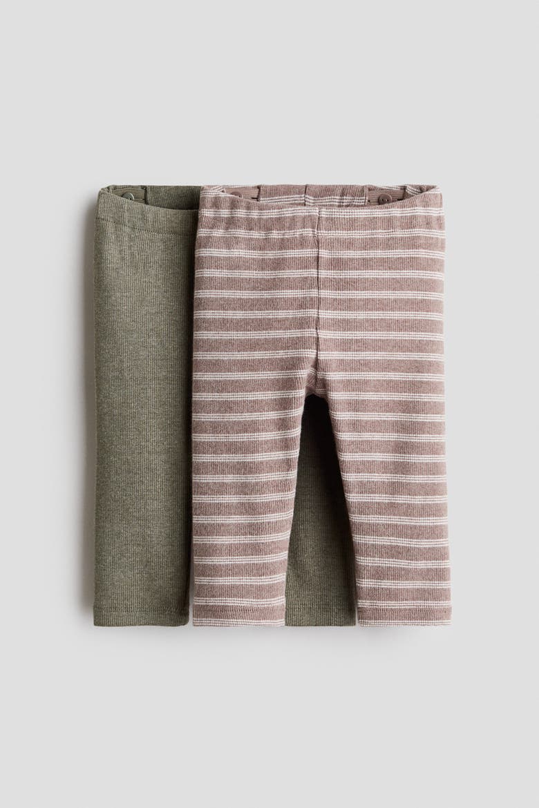 2-pack Ribbed Cotton Leggings, Alternate, color, Light green/beige