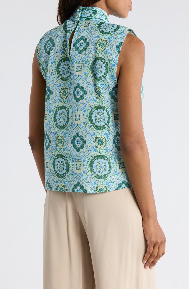 Derek Lam Allie Bow Neck Sleeveless Cotton Top, Alternate, color, Blue Medallion