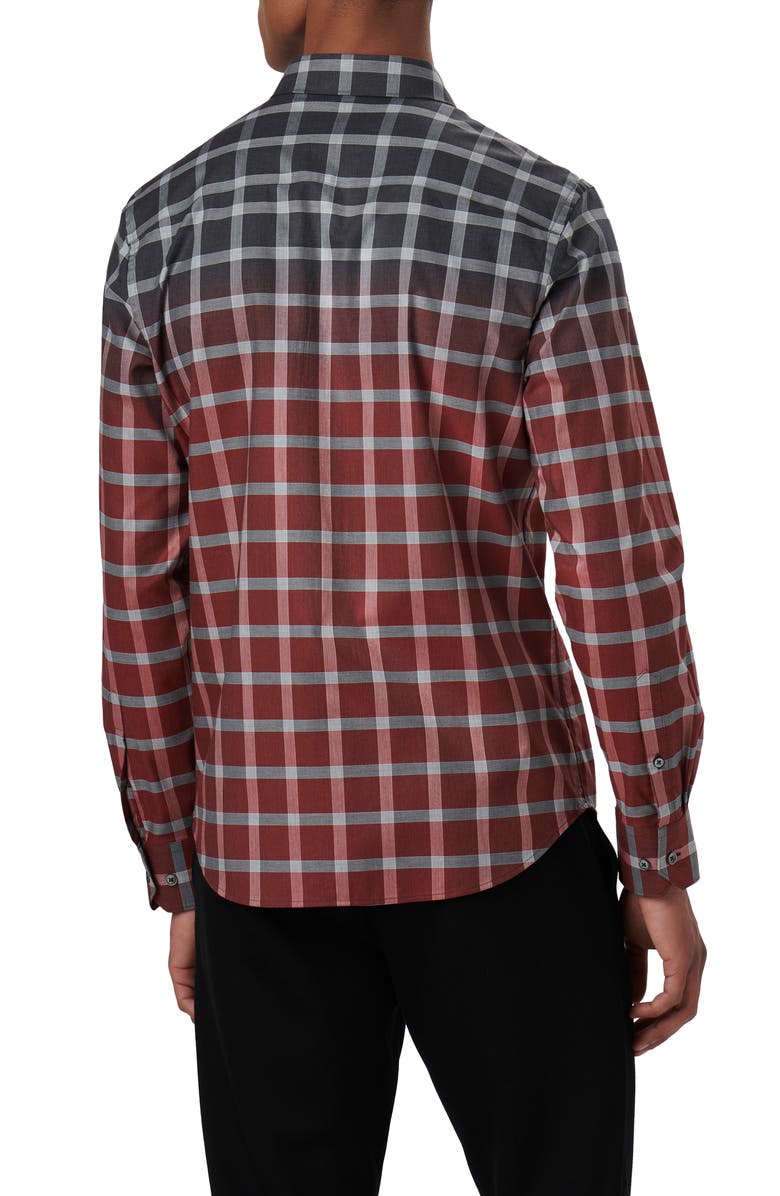 Bugatchi Julian Shaped Fit Gradient Windowpane Print Stretch Cotton Button-Up Shirt, Alternate, color, 