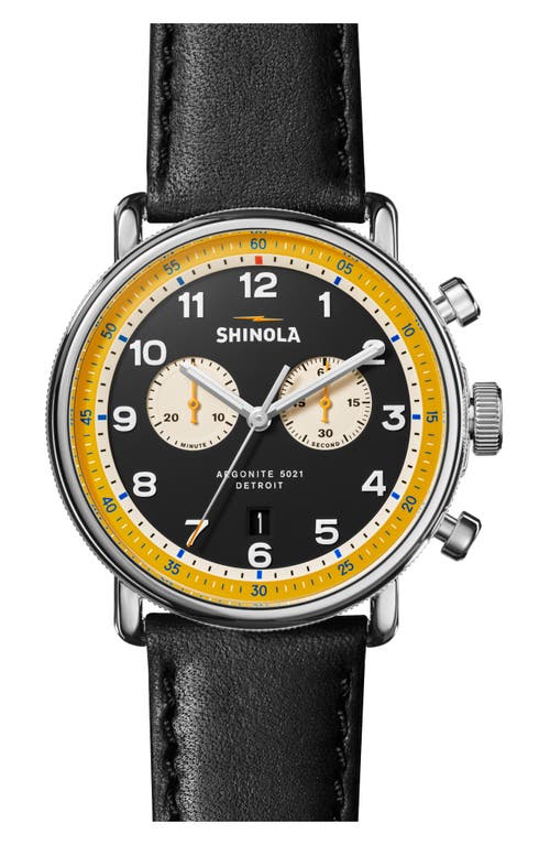 Shinola Canfield Model C56 Chronograph Leather Strap Watch, 43mm in Black 