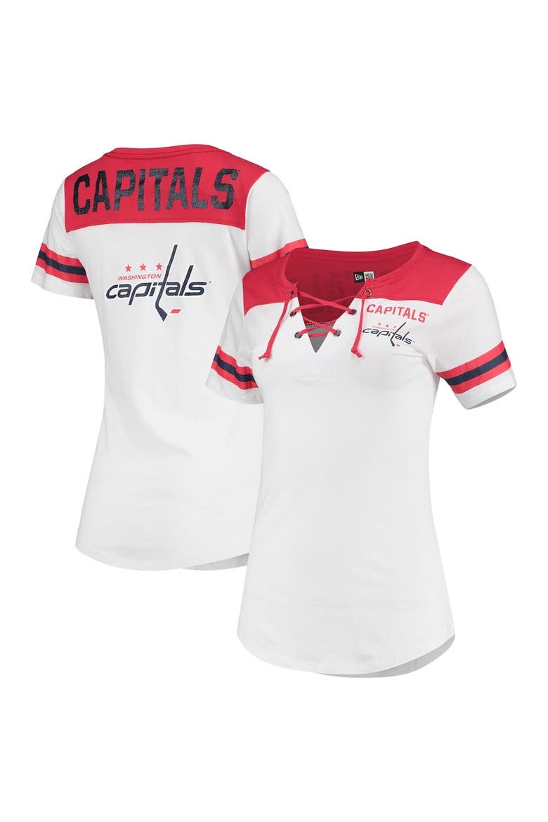 Women's 5th & Ocean by New Era White Washington Capitals Stripes Lace-Up T-Shirt, Main, color, White