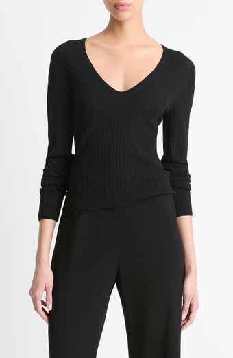 Vince Pointelle Wool-Blend V-Neck Top