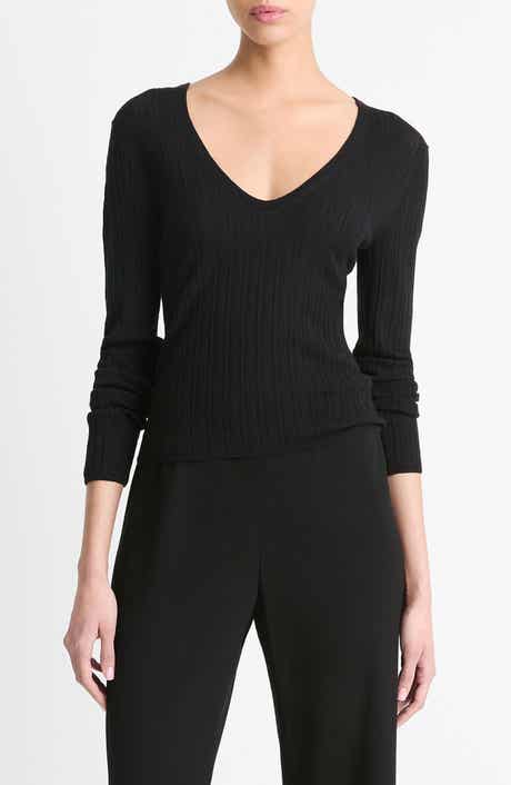 Vince Pointelle Wool-Blend V-Neck Top