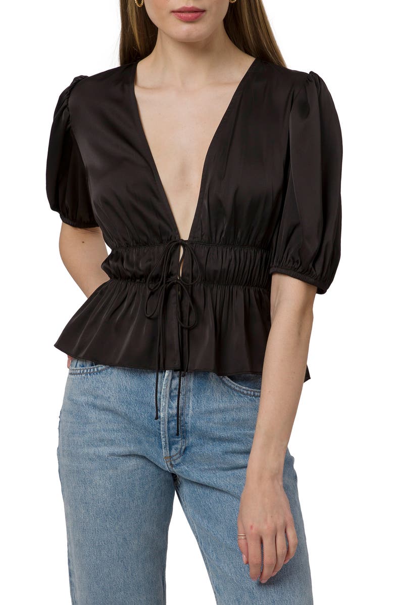 WAYF Tie Front Peplum Top, Alternate, color,