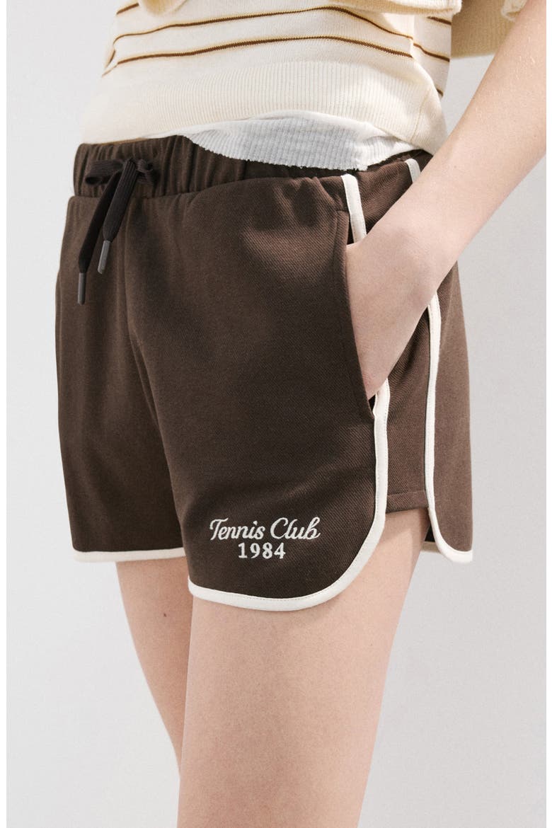 Tennis Club Shorts, Alternate, color, BROWN