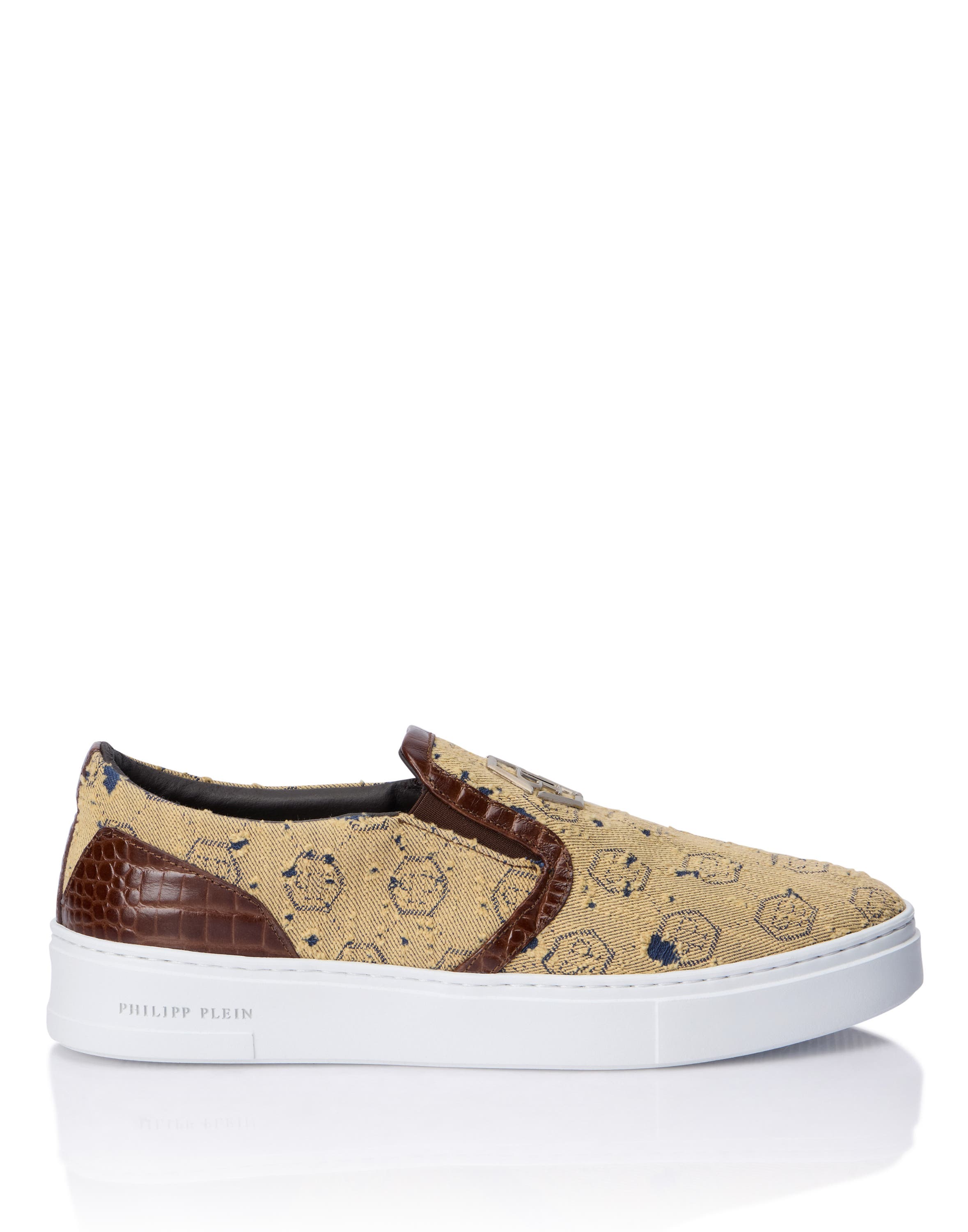Slip On Sneakers Denim Jacquard Monogram Unisex, Alternate, color, brown