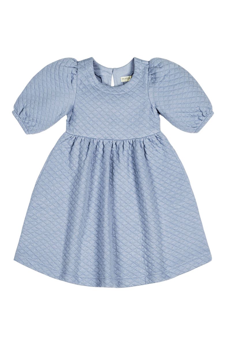 Hope & Henry Girls' Quilted Puff Sleeve Dress, Kids, Main, color, Dusty Blue Quilted