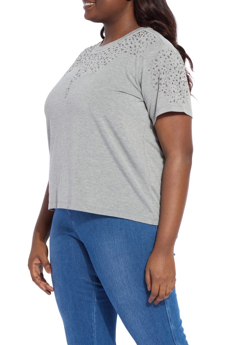 Malva Rhinestone Embellished Short Sleeve Top, Alternate, color, DARK HEATHER GREY