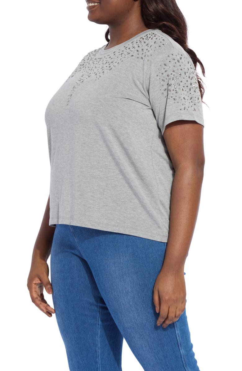Lysse Malva Rhinestone Embellished Short Sleeve Top, Alternate, color, Dark Heather Grey