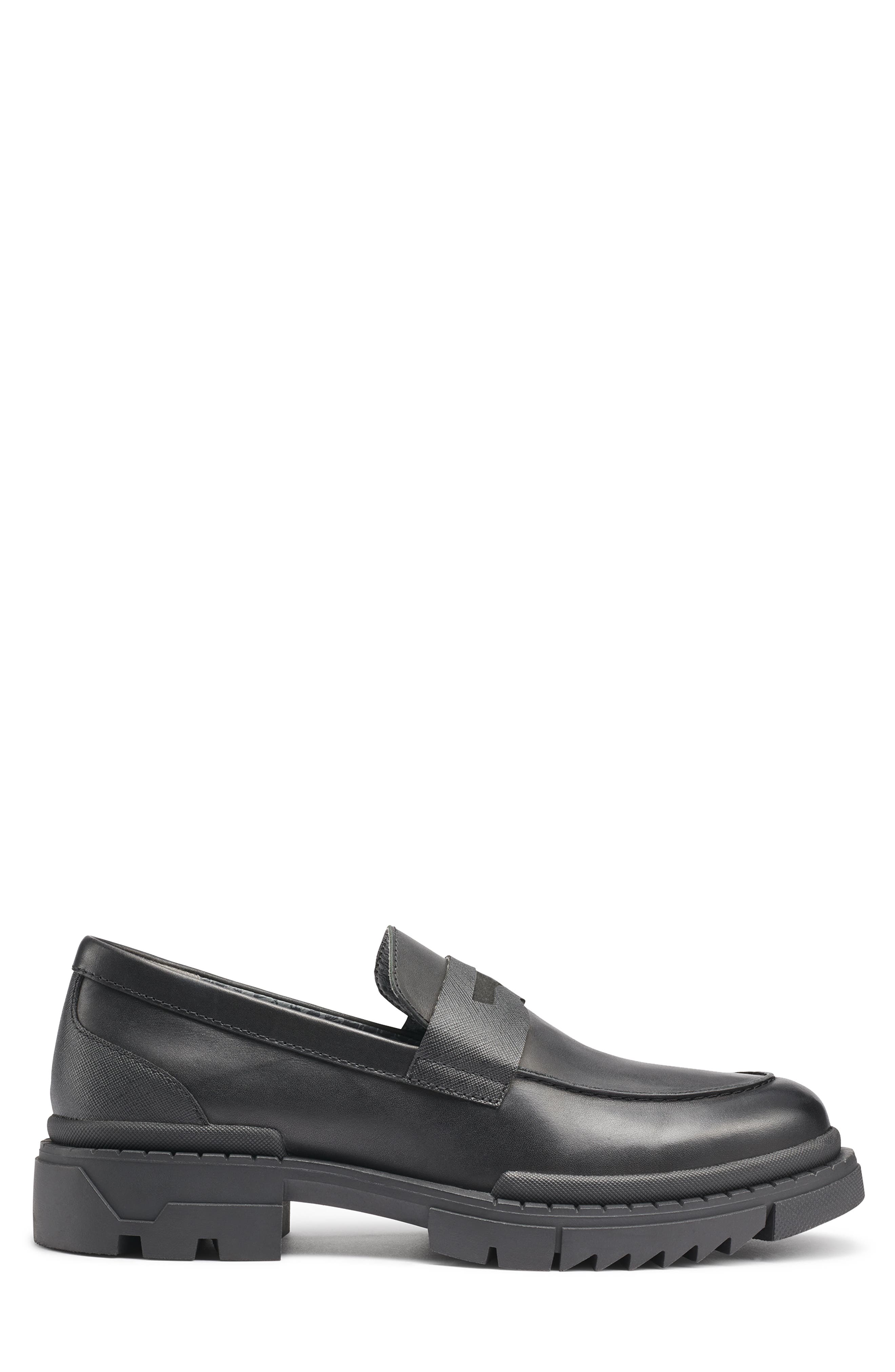 KARL LAGERFELD PARIS Recycled Leather Penny Loafer, Alternate, color, Black
