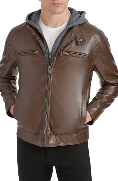 Hooded Faux Leather Jacket