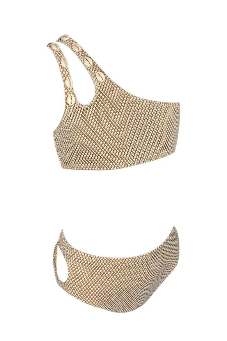 Kids' Double Strap Mesh Design Two-Piece Swimsuit, Main, color, Beige