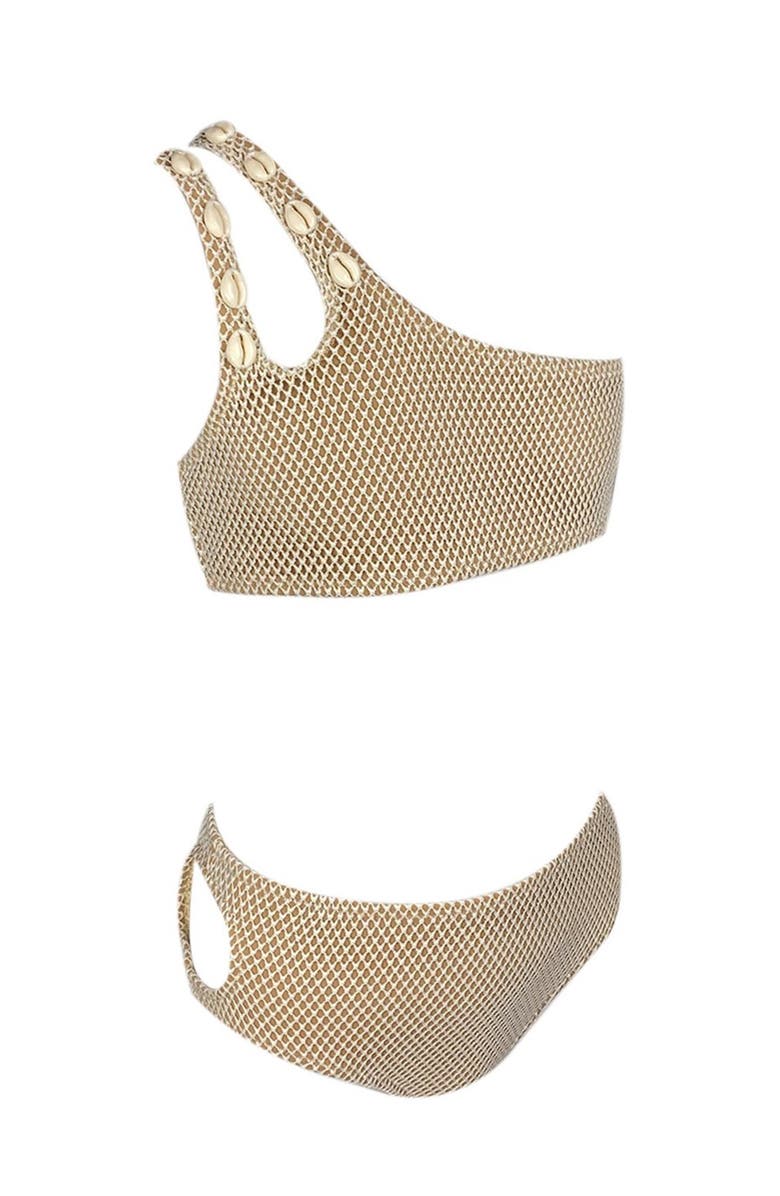 NESSI BYRD Kids' Double Strap Mesh Design Two-Piece Swimsuit, Main, color, Beige