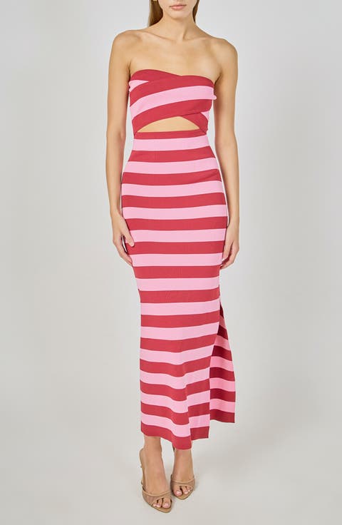 Striped Cutout Knit Maxi Dress
