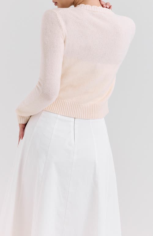 House Of Cb Anjou Floral Embroidered Ruffle Wool Cardigan In Cream And Rose Embroidered