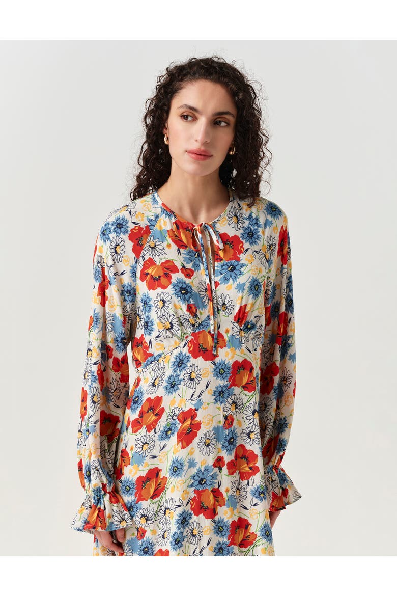 Georgie Tie Neck Crepe Midi Dress, Alternate, color, Ivory Floral