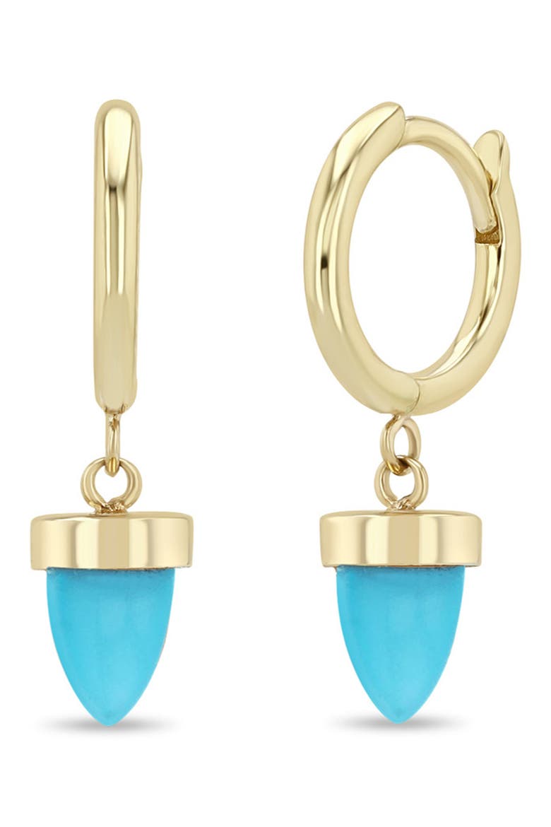 14K Gold Turquoise Bullet Huggie Hoop Earrings, Main, color, 14K YELLOW GOLD / TURQUOISE