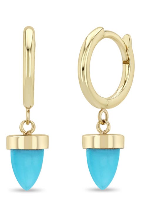 Turquoise Bullet Drop Huggie Hoop Earrings
