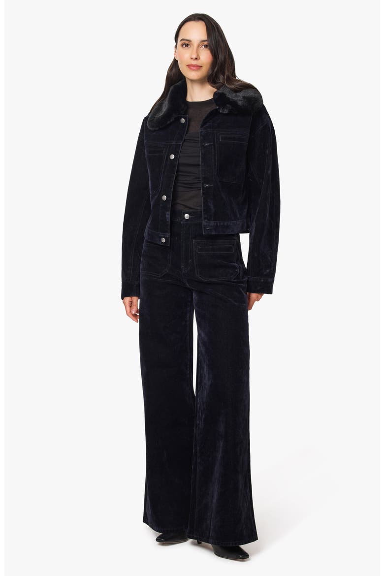 Faux Fur Collar Cropped Jacket, Alternate, color, NAVY