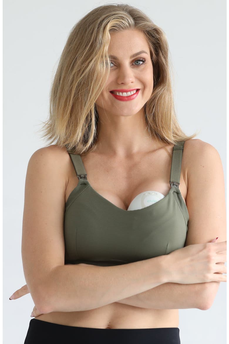 Maeve Run Times Sewn in Cups Nursing and Pumping Sports Bra, Alternate, color, Dark Olive