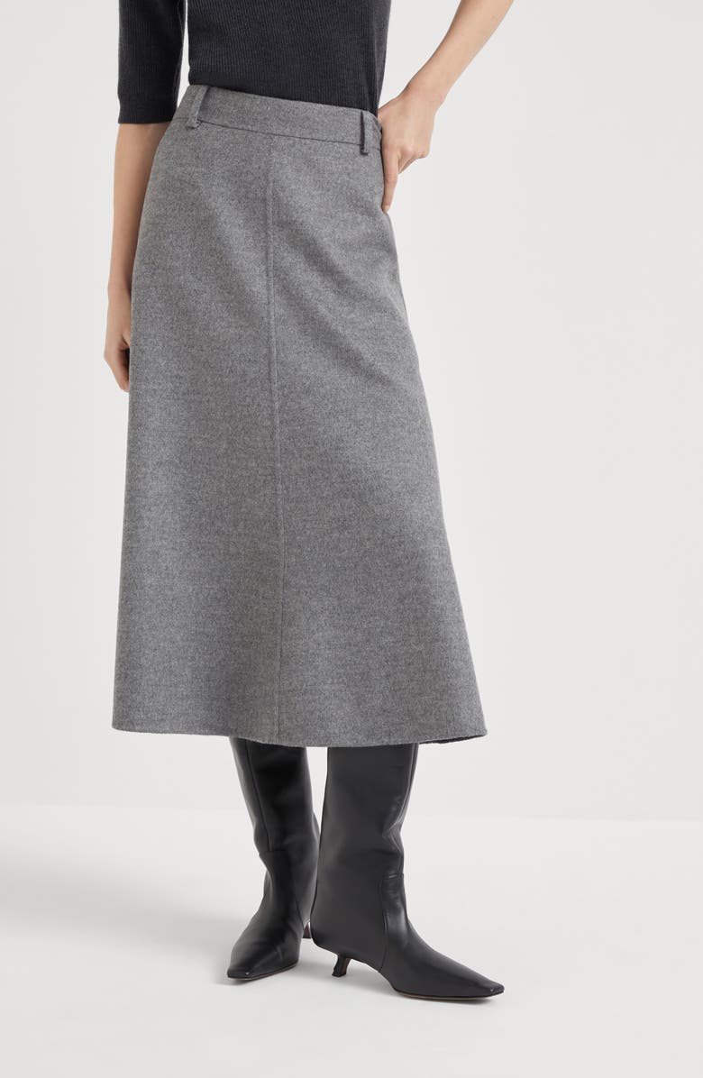 Brunello Cucinelli Virgin wool double cloth flute skirt, Alternate, color, 
