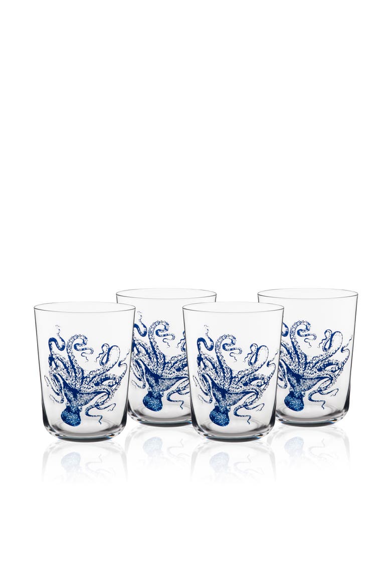 Lucy Blues Small Drinking Glass Set of 4, Main, color, CLEAR