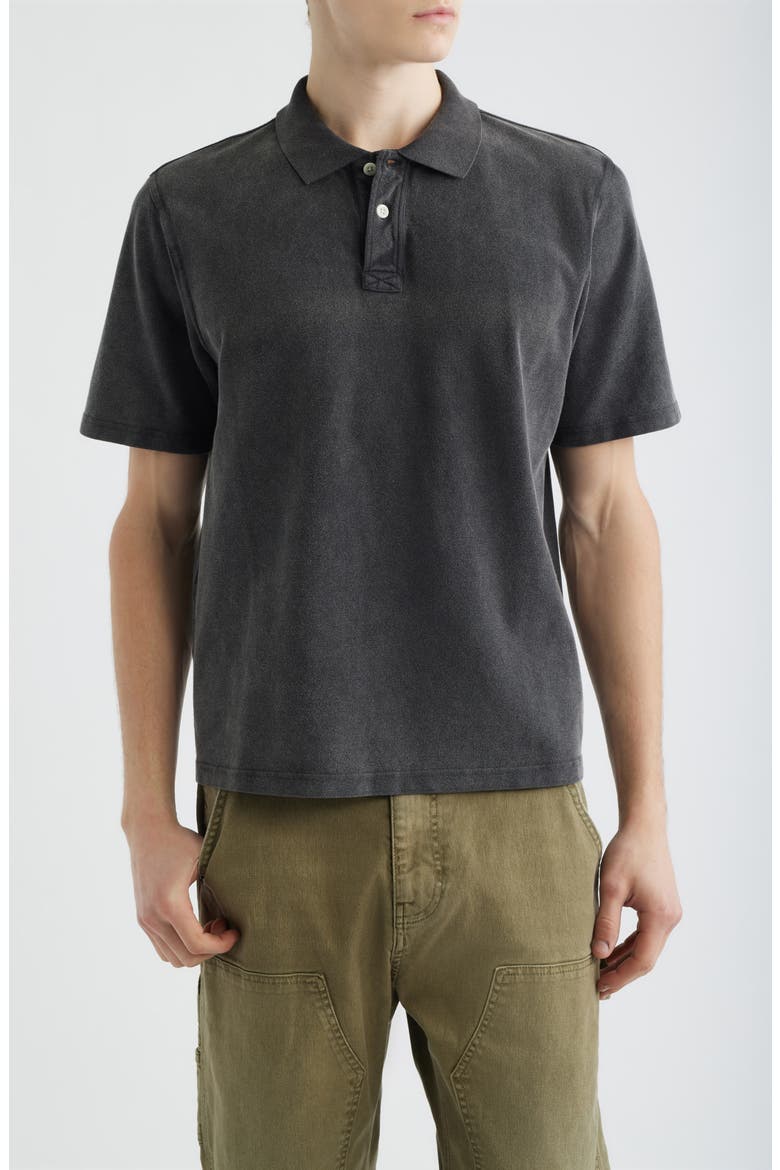 Brushed Cotton Piqué Polo, Main, color, WASHED BLACK