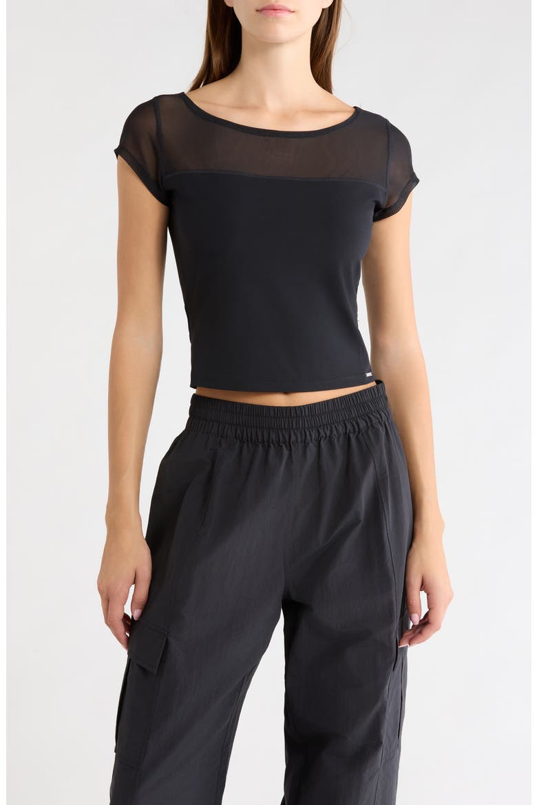 Mesh Boat Neck Performance Tee, Main, color, BLACK