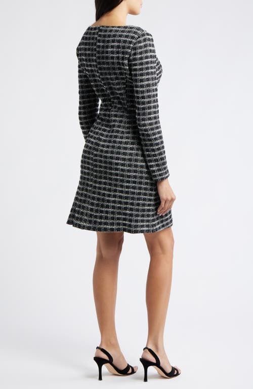 Julia Jordan Windowpane Plaid Long Sleeve Bouclé Dress In Blue