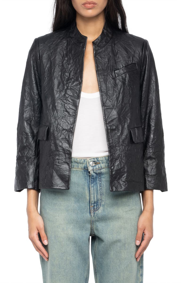Zadig & Voltaire Veryn Cuir Crinkled Leather Jacket, Main, color, Black