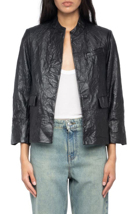 Veryn Cuir Crinkled Leather Jacket