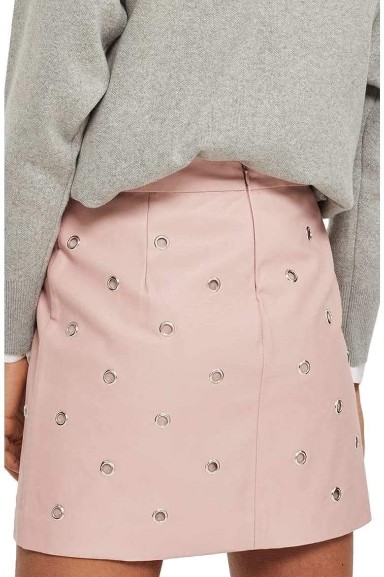 Grommet Faux Leather Skirt, Alternate, color, BLUSH