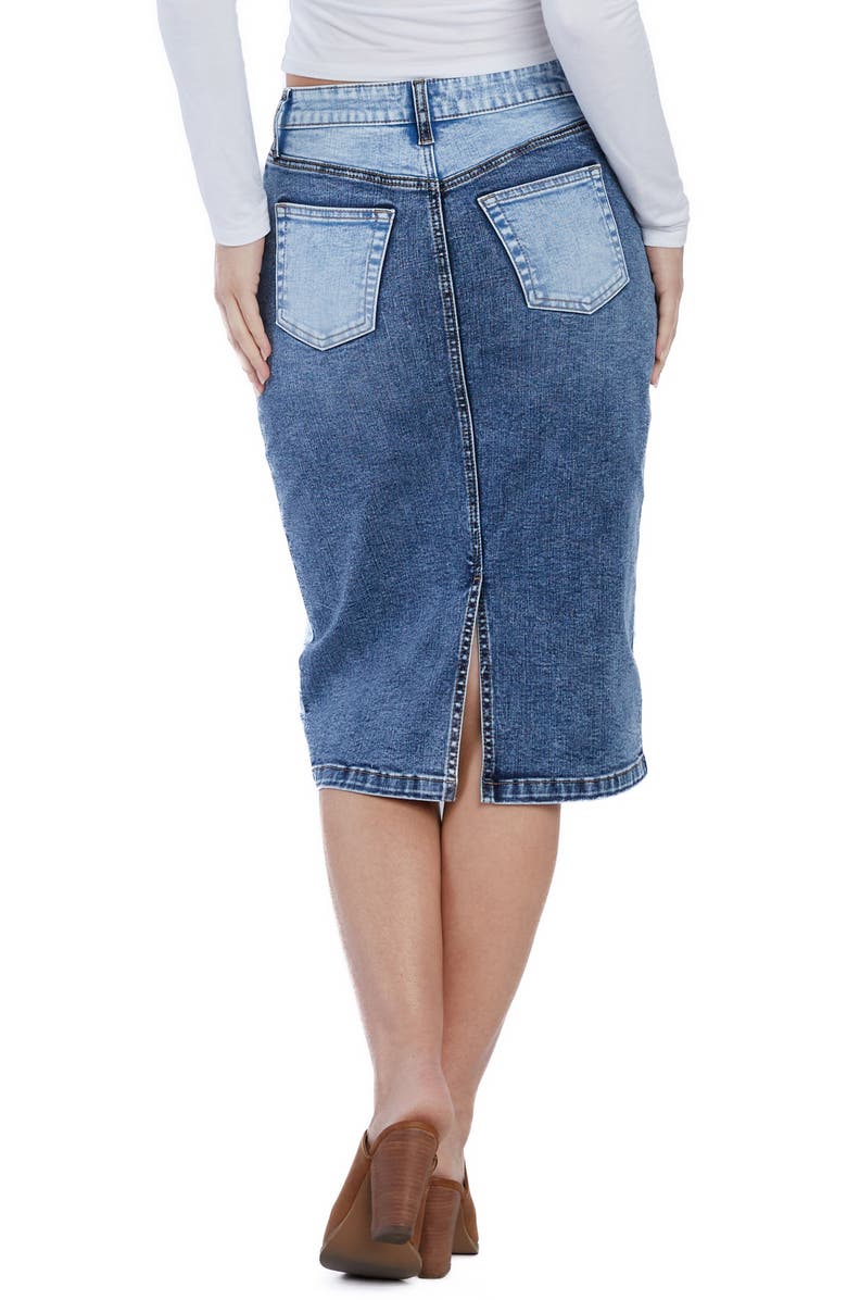 HINT OF BLU Pieced Midi Denim Skirt, Alternate, color, Maverick Blue
