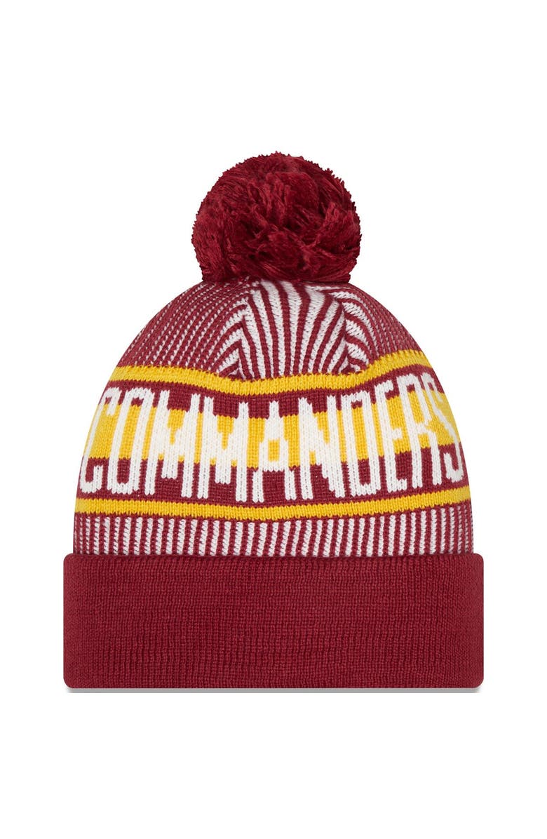 New Era Men's New Era Burgundy Washington Commanders Striped Cuffed Knit Hat with Pom, Alternate, color,