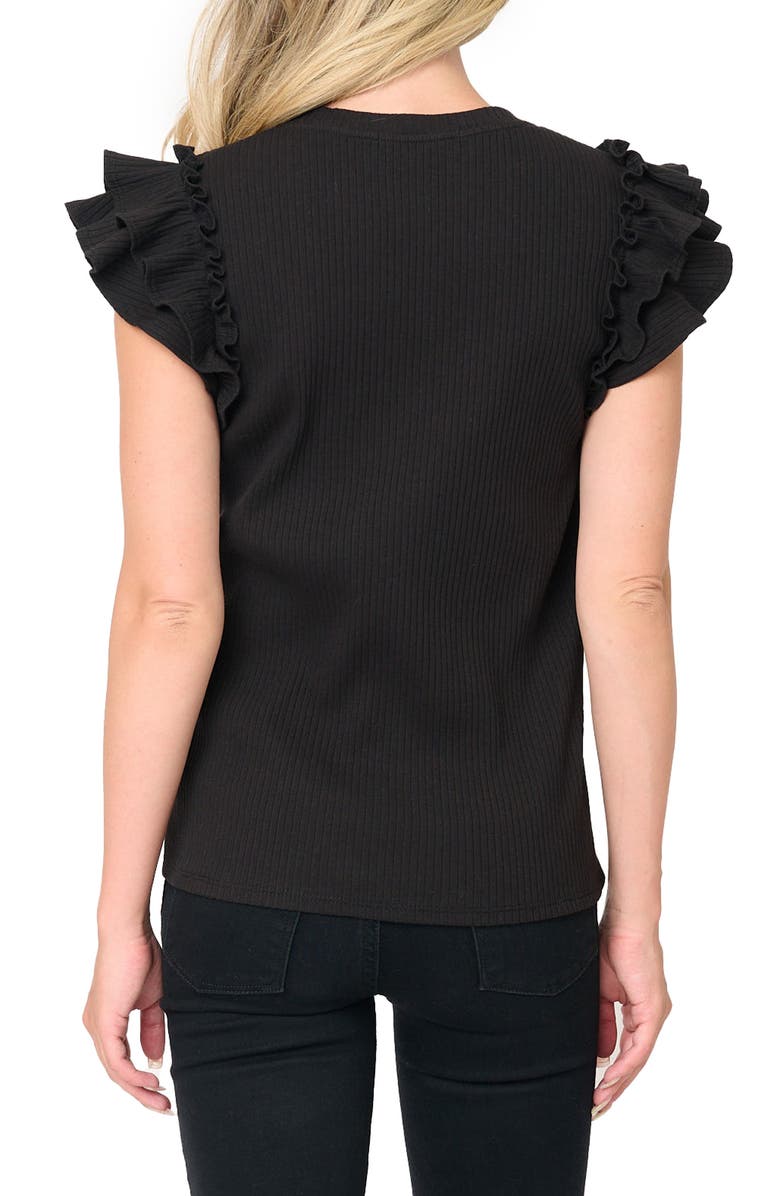 GIBSONLOOK Flutter Sleeve Rib Top, Alternate, color, Black