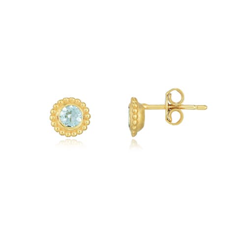 Aquamarine Beaded Bezel Stud Earrings