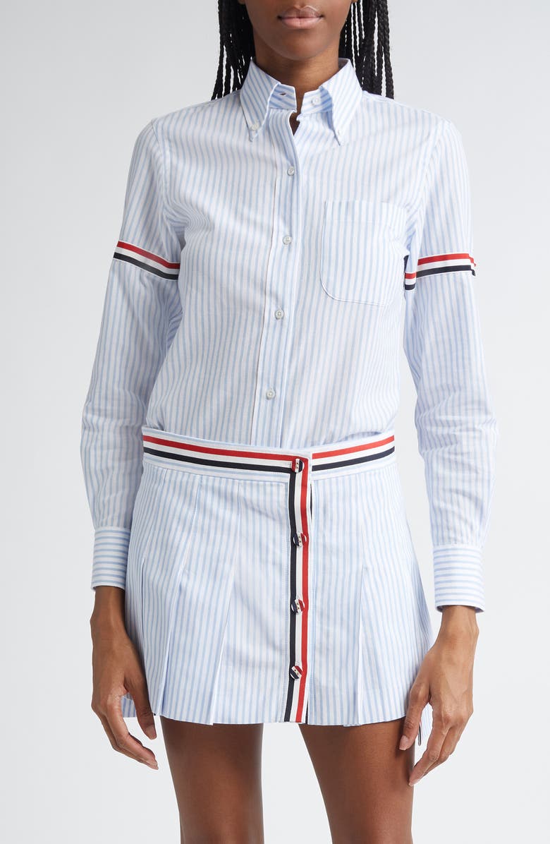 Thom Browne Classic Stripe Cotton Poplin Button-Down Shirt, Main, color, Light Blue