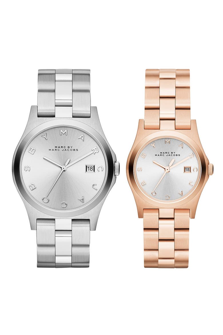 'Henry Pairs' Watch Set, 39mm, Main, color, SILVER/ ROSE GOLD