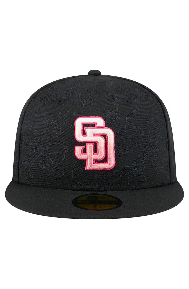New Era Men's New Era Black San Diego Padres Tonal Koi 59FIFTY Fitted Hat, Alternate, color, 
