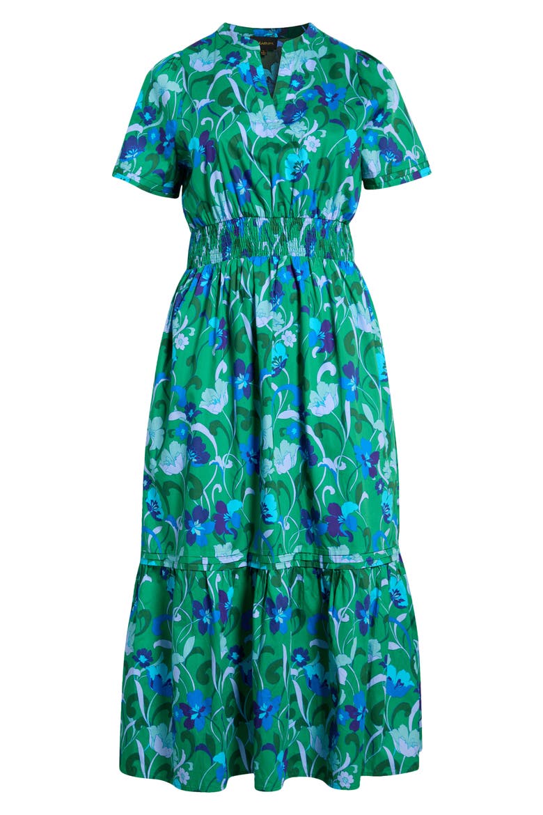 Lomeli Floral Split Neck Cotton Dress, Alternate, color, KELLY-BLUES-MULTI
